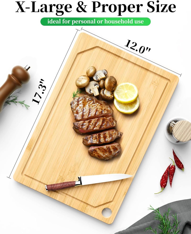 Kitsure Bamboo Cutting Board - Multi-Sizes Wooden Cutting Boards for Kitchen, Convenient Kitchen Essentials with Deep Juice Grooves, Natural Cutting Board for Chopping & Serving, 17.3" x 12.0" - Image 2