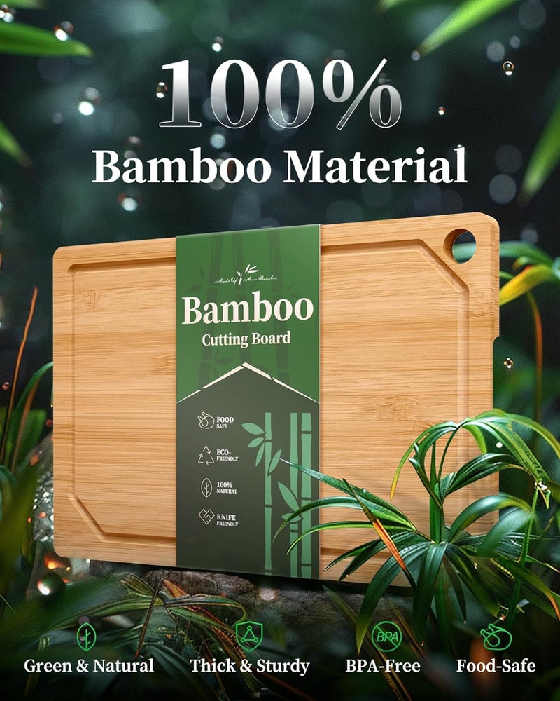 Kitsure Bamboo Cutting Board - Multi-Sizes Wooden Cutting Boards for Kitchen, Convenient Kitchen Essentials with Deep Juice Grooves, Natural Cutting Board for Chopping & Serving, 17.3" x 12.0" - Image 3