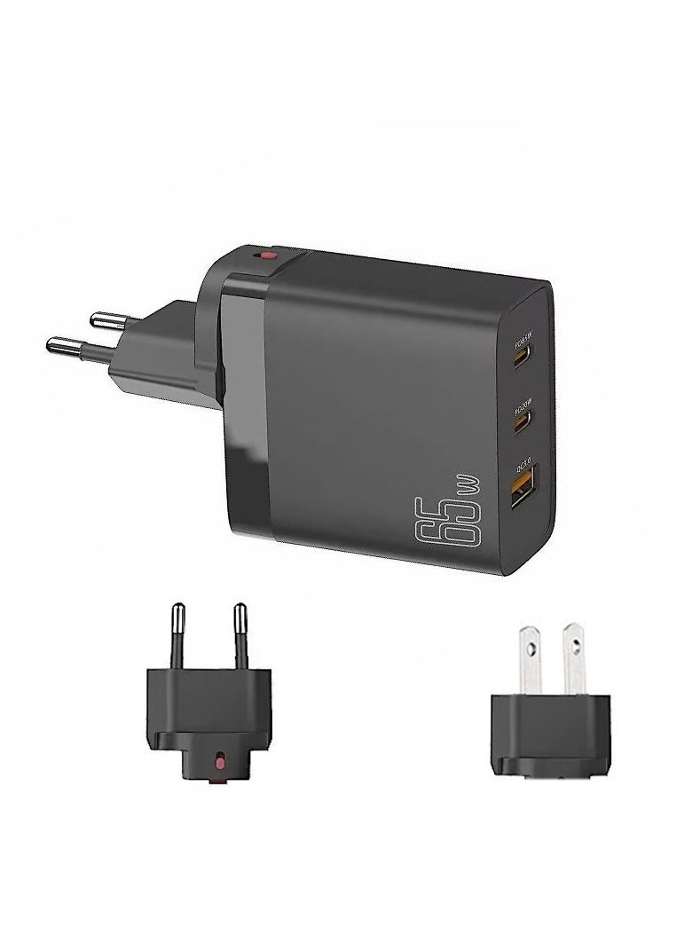Terabyte 65W PD45W Dual Type-C+QC3.0 USB Multi Compatible Laptop Adapter EU + US Plug Black - Image 1