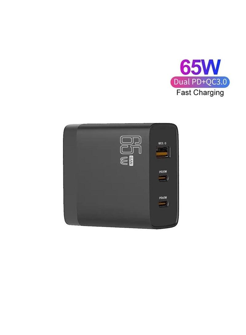 Terabyte 65W PD45W Dual Type-C+QC3.0 USB Multi Compatible Laptop Adapter EU + US Plug Black - Image 2