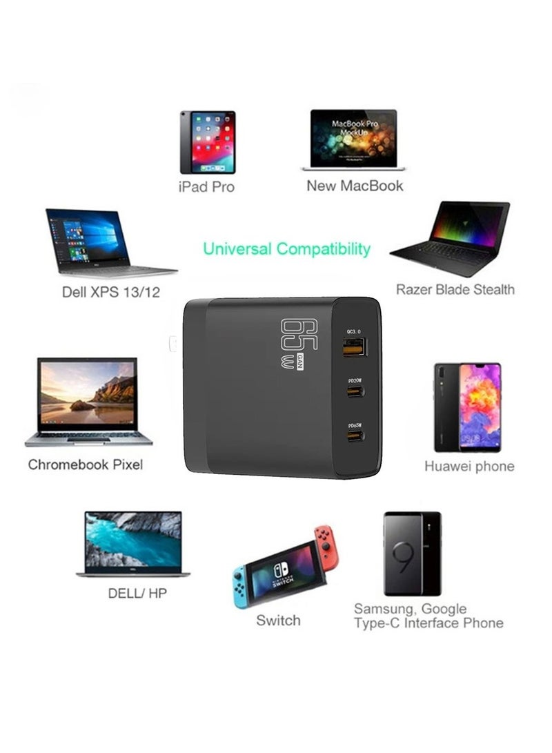 Terabyte 65W PD45W Dual Type-C+QC3.0 USB Multi Compatible Laptop Adapter EU + US Plug Black - Image 3