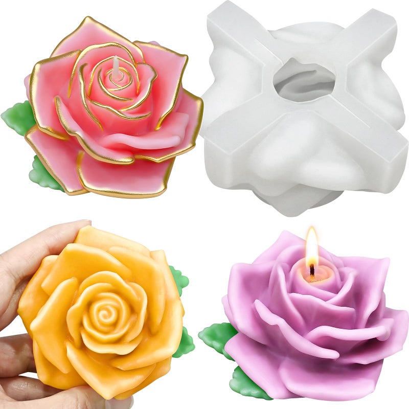 ZQYSING Large Rose Candle Molds, Rose Molds for Candles, 3D Flower Silicone Mold for Soap Wax Plaster Epoxy Resin Casting Clay Home DÃ©cor Handmade Gift - Image 1