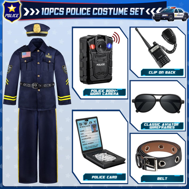 Joycover Police Costume for Kids, Police Officer Costume for Boys & Girls with Uniform and Accessories, Halloween Costumes for Kids Boys, Toddler Dress Up Cop Outfit Set for Halloween Career Day S - Image 3
