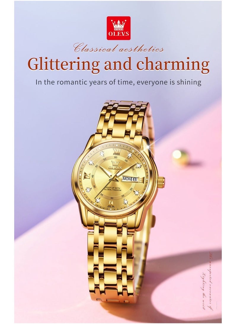 OLEVS Watches for Women Fashion Quartz Stainless Steel Water Resistant Watch Gold 5513 - Image 4