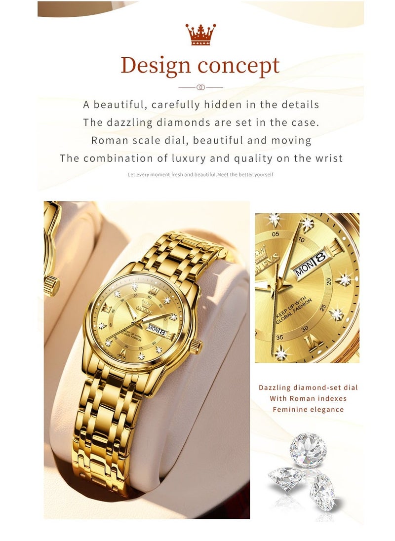 OLEVS Watches for Women Fashion Quartz Stainless Steel Water Resistant Watch Gold 5513 - Image 3