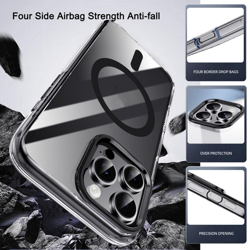 إيباكي جراب هاتف مغناطيسي مقاوم للصدمات من سلسلة Mingxing Magsafe لهاتف Iphone 16 Pro Max مصنوع من مادة PC+TPU (شفاف + أزرق) - Image 3