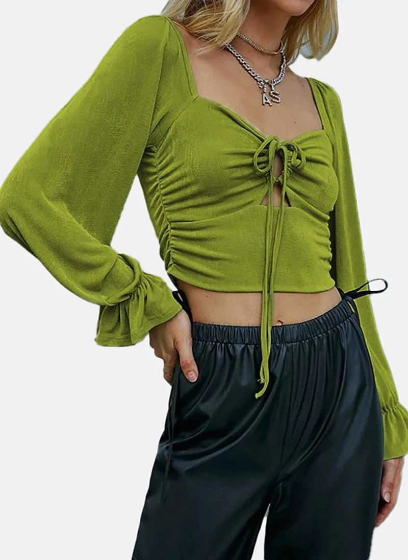 يونيكي Green Solid Slim Fit Long Sleeve Top