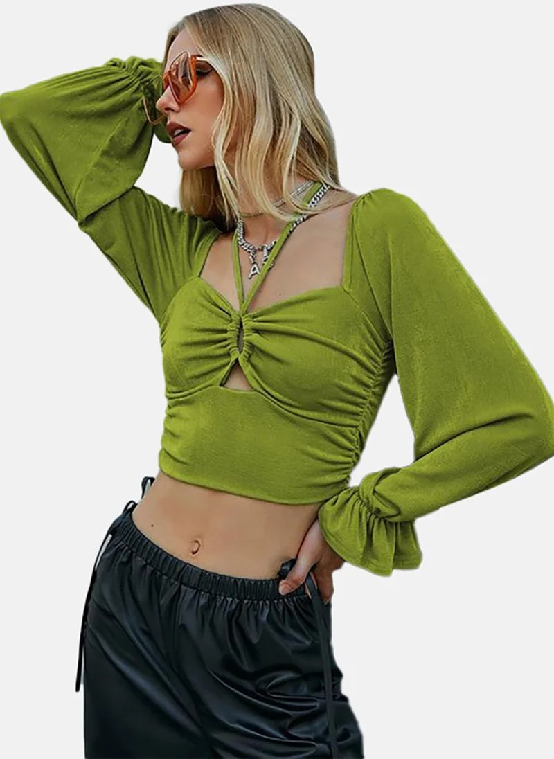 يونيكي Green Solid Slim Fit Long Sleeve Top