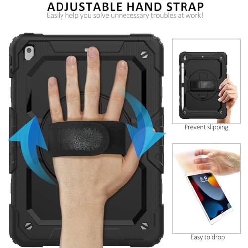Ambison iPad 9th/8th/7th Generation Case, iPad 10.2 Case 2021/2020/2019, [Kid Proof] ambison Full Body Protective Case with 9H Tempered Glass Screen Protector, 360° Rotatable Kickstand & Hand Strap (Black) - Image 5