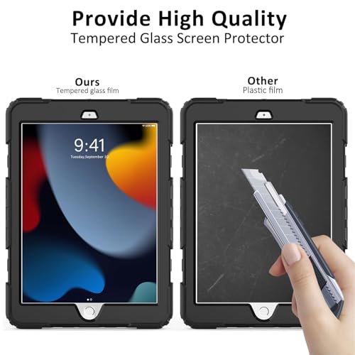 Ambison iPad 9th/8th/7th Generation Case, iPad 10.2 Case 2021/2020/2019, [Kid Proof] ambison Full Body Protective Case with 9H Tempered Glass Screen Protector, 360° Rotatable Kickstand & Hand Strap (Black) - Image 3