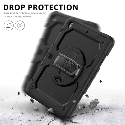 Ambison iPad 9th/8th/7th Generation Case, iPad 10.2 Case 2021/2020/2019, [Kid Proof] ambison Full Body Protective Case with 9H Tempered Glass Screen Protector, 360° Rotatable Kickstand & Hand Strap (Black) - Image 4