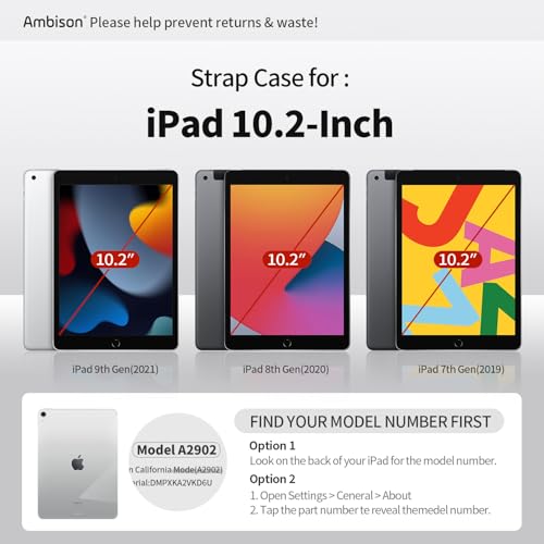 Ambison iPad 9th/8th/7th Generation Case, iPad 10.2 Case 2021/2020/2019, [Kid Proof] ambison Full Body Protective Case with 9H Tempered Glass Screen Protector, 360° Rotatable Kickstand & Hand Strap (Black) - Image 2