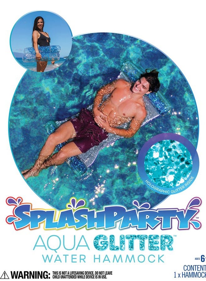 Poolcandy SplashParty Inflatable Pool Hammock with Aqua Glitter - Image 3