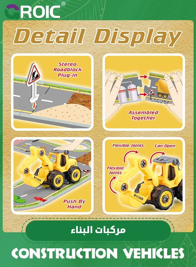 GROIC Take Apart Car Toys,DIY Engineering Construction Truck Toy Vehicle,Dump Truck,Excavator, Kids Building Educational Toy with Play Mat Road Signs,Engineering Vehicles Toys Set with Storage Box - Image 2