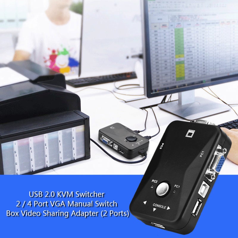 KVM Switch USB 2.0 Shared Port 1920x1440 Widescreen Display - Plug and Play VGA Switcher for Online Games - Image 2