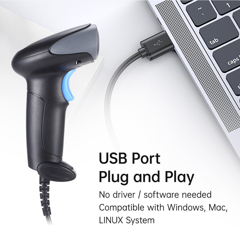 1D Barcode Scanner Wired Bar Code Reader With Buzzer and LED Indication Manual/Automatic Trigger USB Port Support Laptop Computer For Supermarket Logistics Restaurant Warehouse Mobile Payment - Image 3
