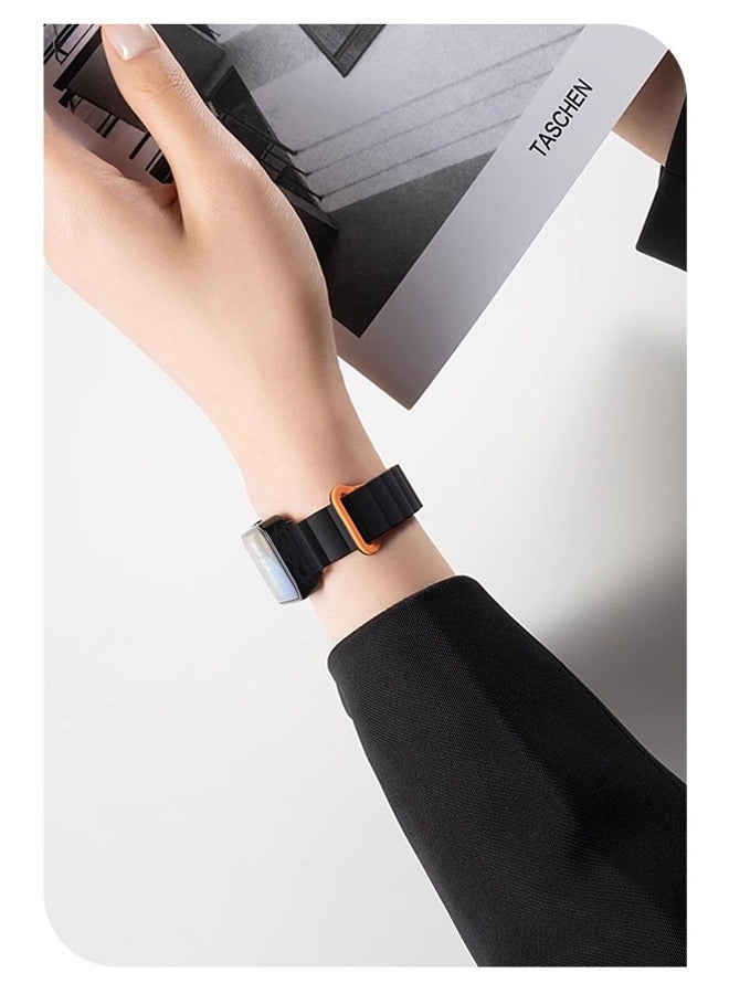 Huawei Band 9, Band 8 Silicone Watch Band Strap - TPU Waterproof  Silicone Integrated Magnetic  Watch Band Strap for Men Women Sports Watch Strap  (Black&orange color) - Image 5