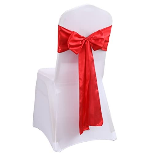 iEventStar Satin Chair Sashes Chair Bow Bows Tie Back Wedding Banquet Party Decoration (10, Red) - Image 1