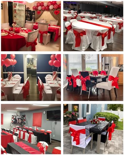 iEventStar Satin Chair Sashes Chair Bow Bows Tie Back Wedding Banquet Party Decoration (10, Red) - Image 3
