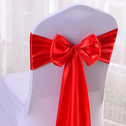 iEventStar Satin Chair Sashes Chair Bow Bows Tie Back Wedding Banquet Party Decoration (10, Red) - Image 2