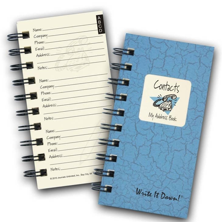 Write it Down series by Journals Unlimited, Guided Journal, Contacts, My Address Book, Mini-Size 3”x5.5”, Blue Hard Cover, Made in USA - Image 1