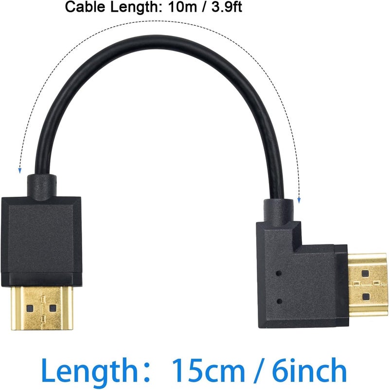 دوتك كابل HDMI 4K من Duttek، كابل تمديد HDMI رفيع للغاية من الذكر إلى الذكر بزاوية يسرى لأجهزة التلفاز ثلاثية الأبعاد وفائقة الدقة 4K، سلك HDMI 2.0 بطول 0.15 متر/6 بوصات - Image 4