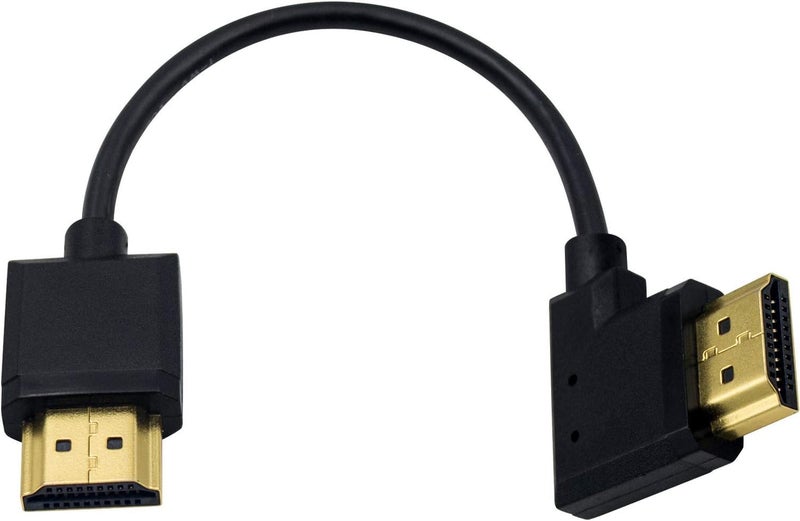 دوتك كابل HDMI 4K من Duttek، كابل تمديد HDMI رفيع للغاية من الذكر إلى الذكر بزاوية يسرى لأجهزة التلفاز ثلاثية الأبعاد وفائقة الدقة 4K، سلك HDMI 2.0 بطول 0.15 متر/6 بوصات - Image 1