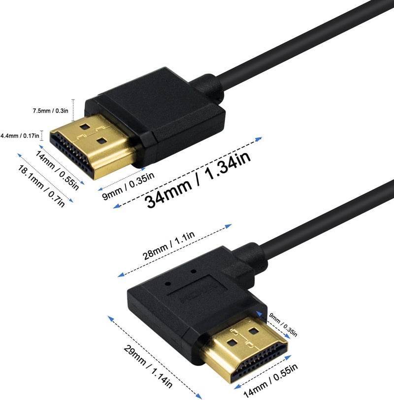 دوتك كابل HDMI 4K من Duttek، كابل تمديد HDMI رفيع للغاية من الذكر إلى الذكر بزاوية يسرى لأجهزة التلفاز ثلاثية الأبعاد وفائقة الدقة 4K، سلك HDMI 2.0 بطول 0.15 متر/6 بوصات - Image 3
