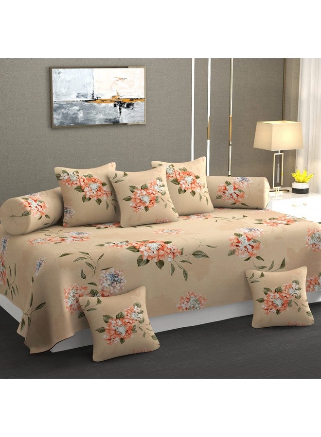 CHHILAKIYA Diwan Set Covers Cotton 8 Pieces, Pure Cotton Designer Printed Standard Diwan Set (1 Single Bedsheet, 2 Bolster Covers, 5 Cushion Covers (Peach) - Image 1