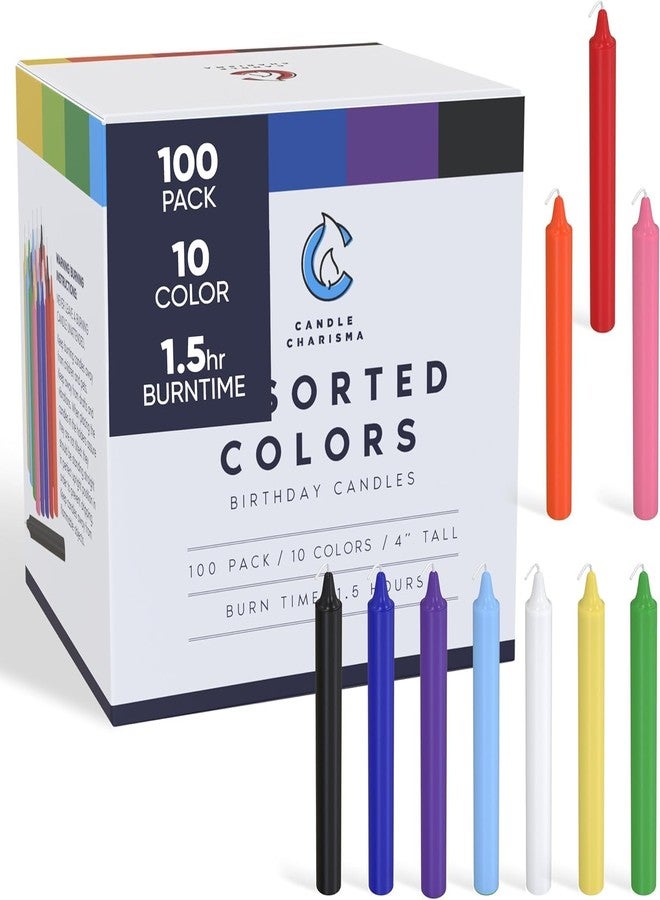 Candle Charisma 100 Multi-Colored Spell Candles - 4" Unscented Paraffin Chime Candles, Smokeless & Dripless, Colored Candles, 1.5 Hours Burn Time 0.4" Thick Taper Candles for Parties - Image 1