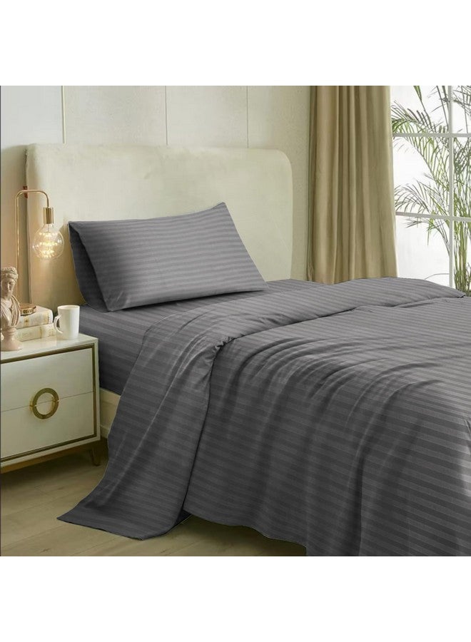 Naksh Single Bedsheet Cotton 210 TC Stripes, Grey | 1 Bedsheet for Single Bed (54 x 90 Inch) and 1 Pillow Cover - Image 1