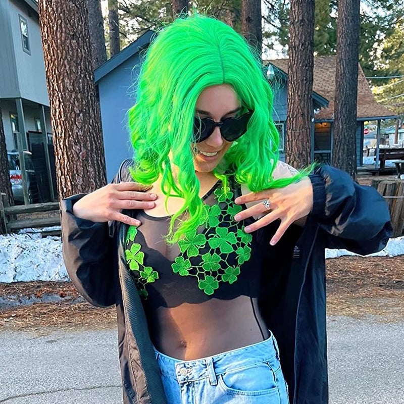 Mildiso Green Wigs for Women 14'' Short Green Wig St Patricks Day Cute Fashion Curly Wavy Synthetic Wigs for Party Costume Halooween M004G - Image 3