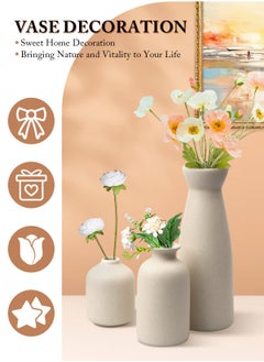 URbazaar Ceramic vase Set-3 Small Flower vases for Decor,Modern Home Decor, Vases for Decor,Pampas Grass Vase,Dried Flowers Vases,Living Room,Table Shelf, Centerpieces Decoration(Beige)  - Image 3