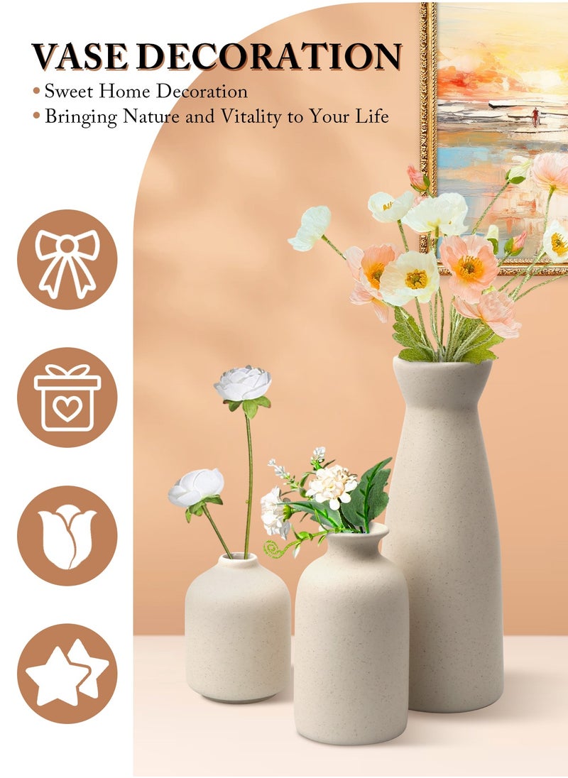 URbazaar - Ceramic vase Set-3 Small Flower vases for Decor,Modern Home Decor, Vases for Decor,Pampas Grass Vase,Dried Flowers Vases,Living Room,Table Shelf, Centerpieces Decoration(Beige) - Image 1