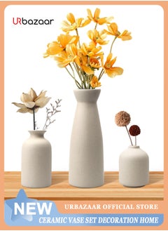 URbazaar Ceramic vase Set-3 Small Flower vases for Decor,Modern Home Decor, Vases for Decor,Pampas Grass Vase,Dried Flowers Vases,Living Room,Table Shelf, Centerpieces Decoration(Beige)  - Image 1