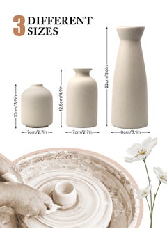 URbazaar Ceramic vase Set-3 Small Flower vases for Decor,Modern Home Decor, Vases for Decor,Pampas Grass Vase,Dried Flowers Vases,Living Room,Table Shelf, Centerpieces Decoration(Beige)  - Image 2