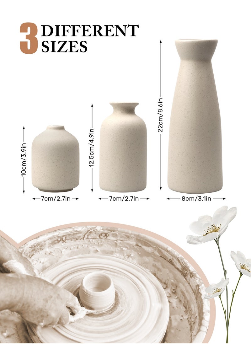 URbazaar - Ceramic vase Set-3 Small Flower vases for Decor,Modern Home Decor, Vases for Decor,Pampas Grass Vase,Dried Flowers Vases,Living Room,Table Shelf, Centerpieces Decoration(Beige) - Image 1
