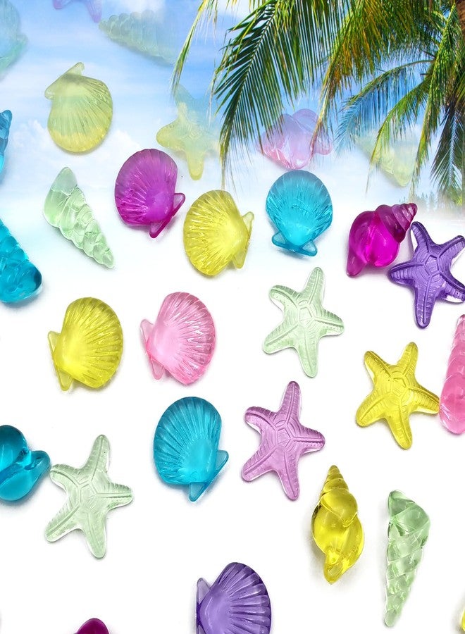 Zalaxt 4 Styles 100 pcs Acrylic Ocean Sea Shells Assorted Seashells Starfish Conch for Beach Theme Party, Wedding Decoration, Scatter Table Vase Fillers Home Decoration 1.1 Pound - Image 1