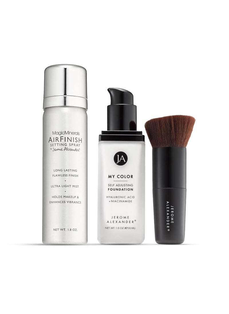 Jerome Alexander - Jerome Alexander My Color 3PC Self Adjusting Full Coverage Foundation Makeup with Kabuki Brush and AirFinish Setting Spray Medium - Image 1