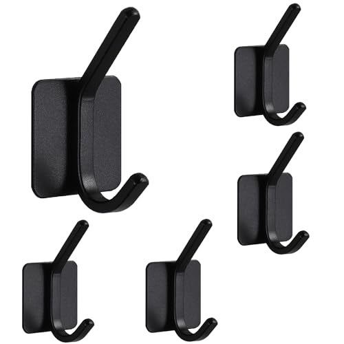 JIALTO 5 PCS Self-Adhesive Hooks for Wall Without Drilling | Heavy-Duty Wall Hangings | Waterproof & Drill-Free - Strong Towel, Coat Hooks for Bathroom (matt Dual Hook) - Image 1