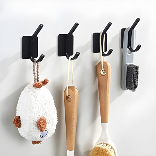 JIALTO 5 PCS Self-Adhesive Hooks for Wall Without Drilling | Heavy-Duty Wall Hangings | Waterproof & Drill-Free - Strong Towel, Coat Hooks for Bathroom (matt Dual Hook) - Image 5