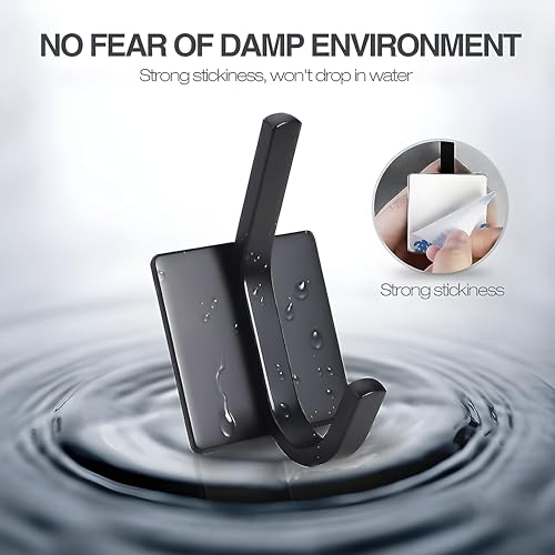 JIALTO 5 PCS Self-Adhesive Hooks for Wall Without Drilling | Heavy-Duty Wall Hangings | Waterproof & Drill-Free - Strong Towel, Coat Hooks for Bathroom (matt Dual Hook) - Image 2