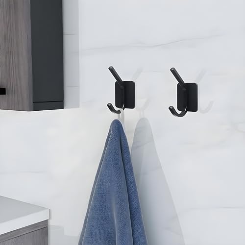 JIALTO 5 PCS Self-Adhesive Hooks for Wall Without Drilling | Heavy-Duty Wall Hangings | Waterproof & Drill-Free - Strong Towel, Coat Hooks for Bathroom (matt Dual Hook) - Image 4