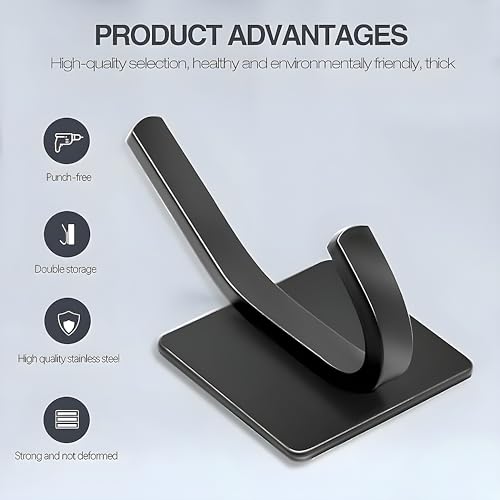 JIALTO 5 PCS Self-Adhesive Hooks for Wall Without Drilling | Heavy-Duty Wall Hangings | Waterproof & Drill-Free - Strong Towel, Coat Hooks for Bathroom (matt Dual Hook) - Image 3