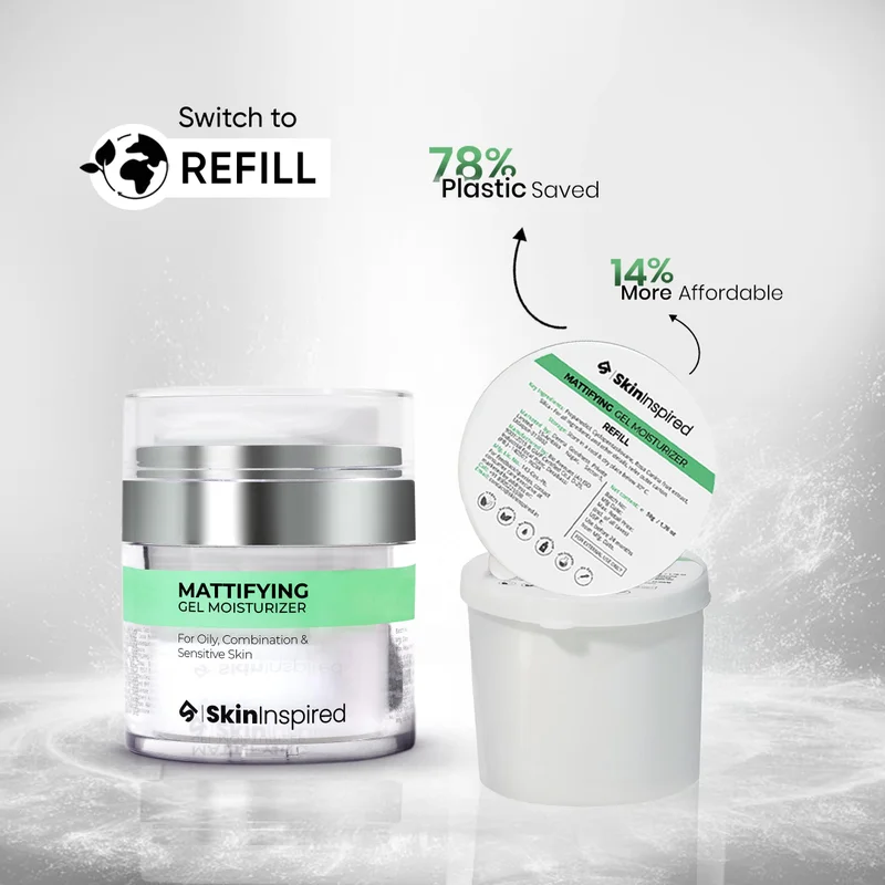 Skininspired  SkinInspired Mattifying Gel Moisturizer Refill 50g | Oil-Free Face Moisturizer with Zinc PCA & Fucogel | for Oily & Acne-Prone Skin | Deep Hydration with Matte Finish for Women | Best Price UAE