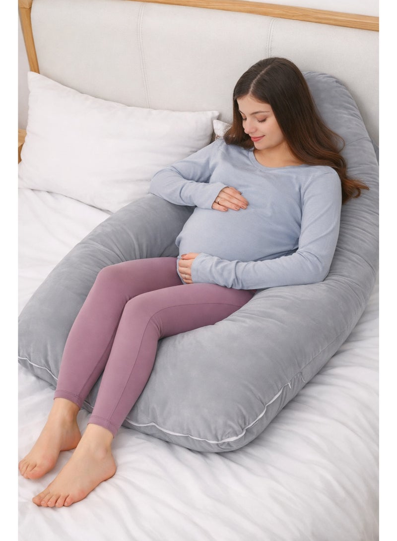 F.A.M.S U Shape Velvet Pregnancy Pillow - Luxurious Maternity Support Pillow for Comfort and Back Relief - Image 2