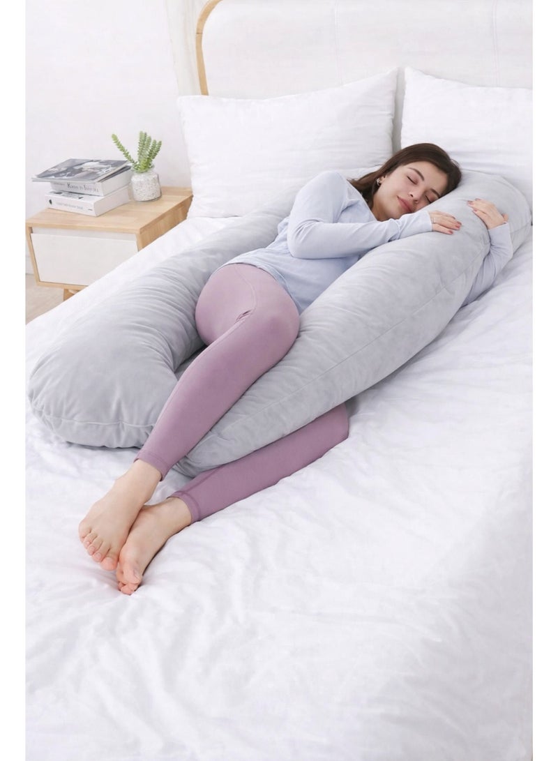 F.A.M.S U Shape Velvet Pregnancy Pillow - Luxurious Maternity Support Pillow for Comfort and Back Relief - Image 4