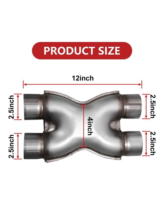 TECTRUC Exhaust X Pipe 2.5 Inch Inlet,Stainless Steel Universal Exhaust X Pipe 2.5" Inlet 2.5" Outlet 12" Long for Smoother Exhaust,Dual 2 1/2 Inch Crossover X Pipe Exhaust Tip - Image 2