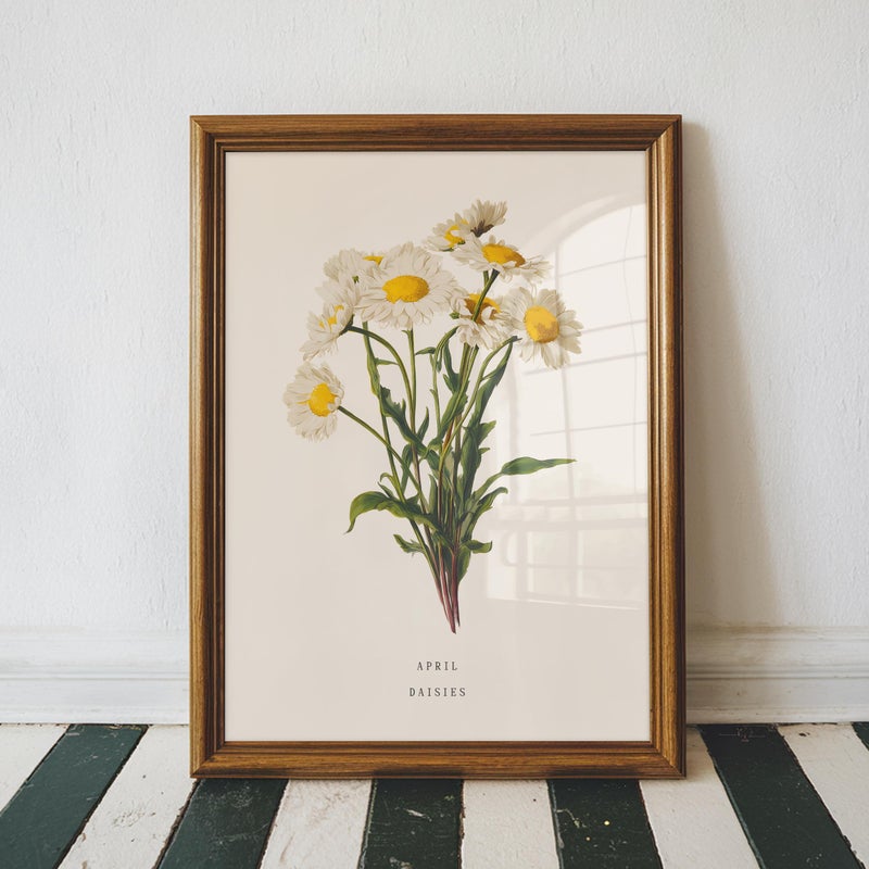 TNESSENTIAL April Daisy Birth Flower Wall Art Print: Vintage Botanical Poster, Spring Decor - Image 1