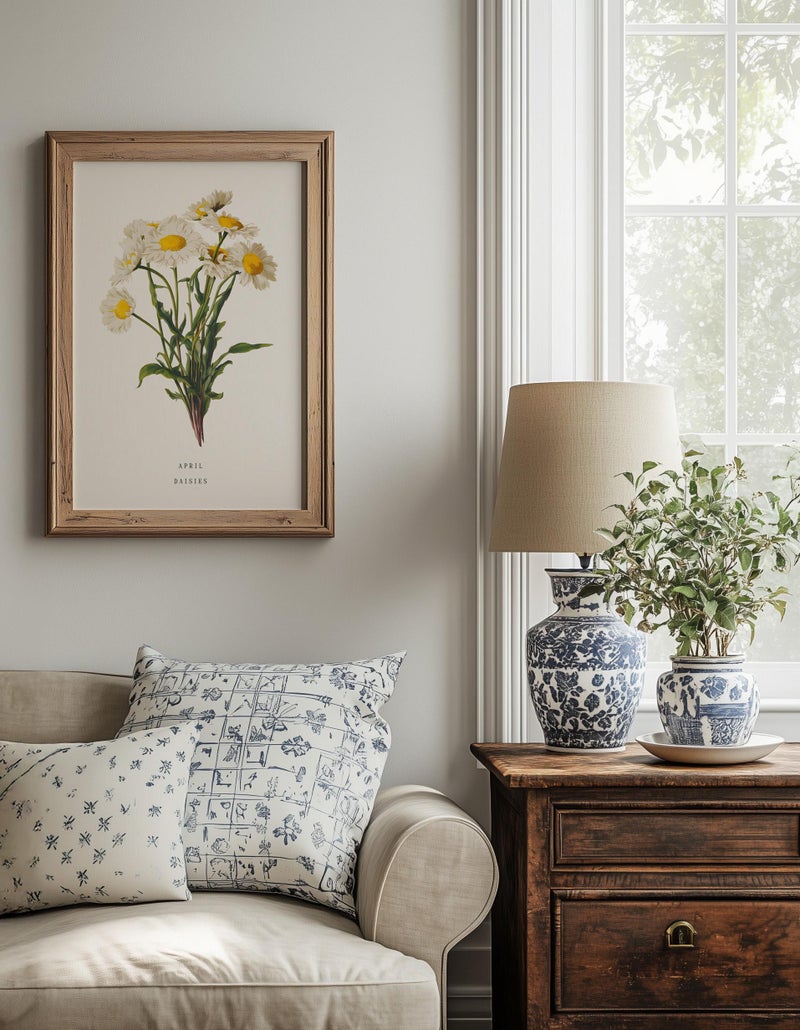 TNESSENTIAL April Daisy Birth Flower Wall Art Print: Vintage Botanical Poster, Spring Decor - Image 3